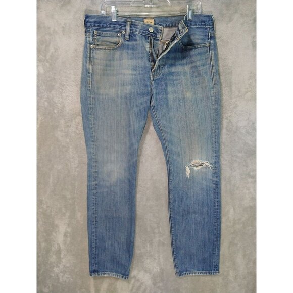 J.CREW Other - J Crew Jeans Mens 34x30 Blue Denim 484 Slim Fit Tapered Leg Mid Rise Distressed